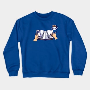 Hand Writing On Book With Coffee And Phone Cartoon Crewneck Sweatshirt